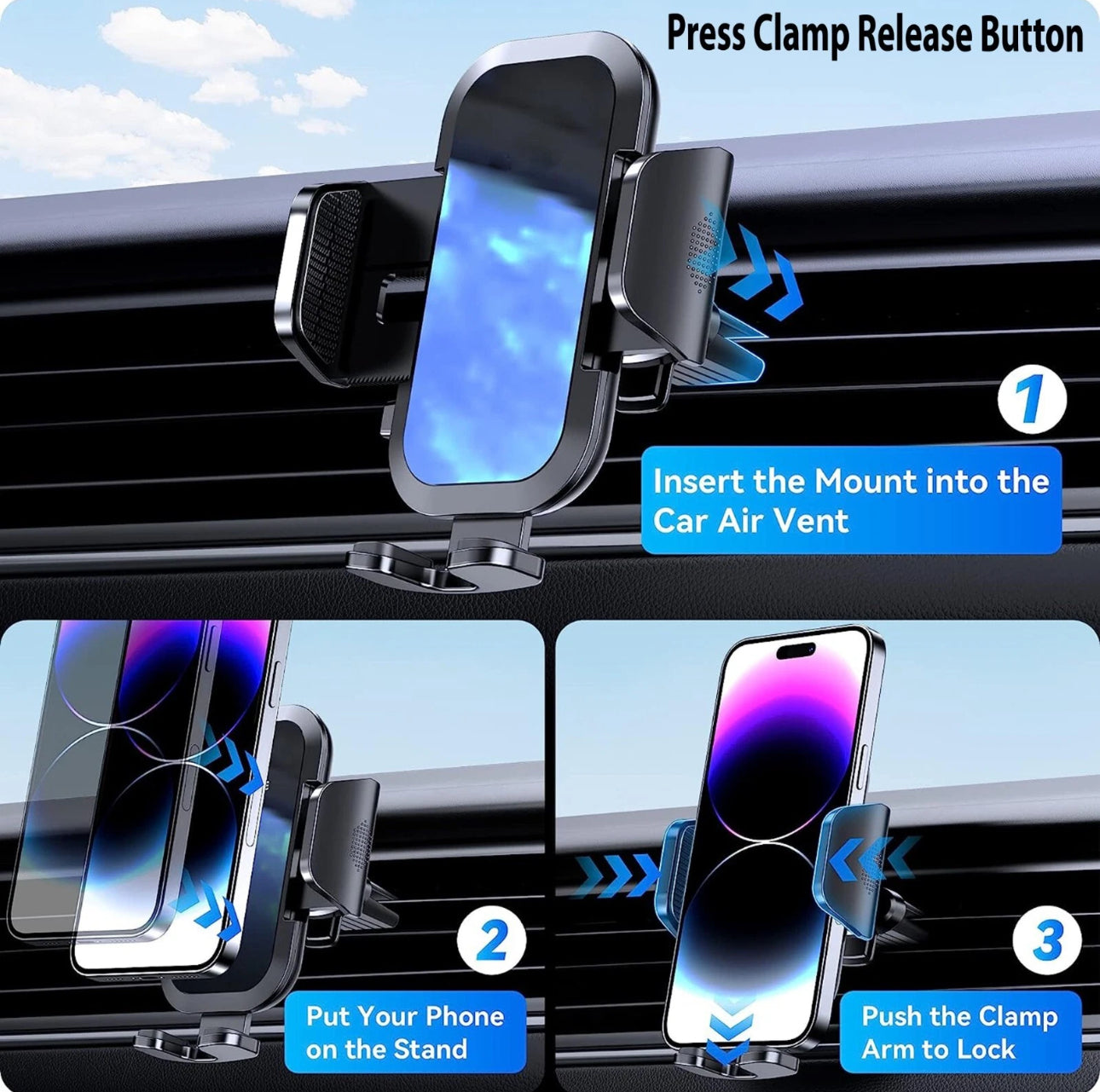 360 Car Air Vent Phone Holder Cradle for iPhone 17, 16e, 16, 15 Pro Max, 15+, 16+ - AF INFINITY